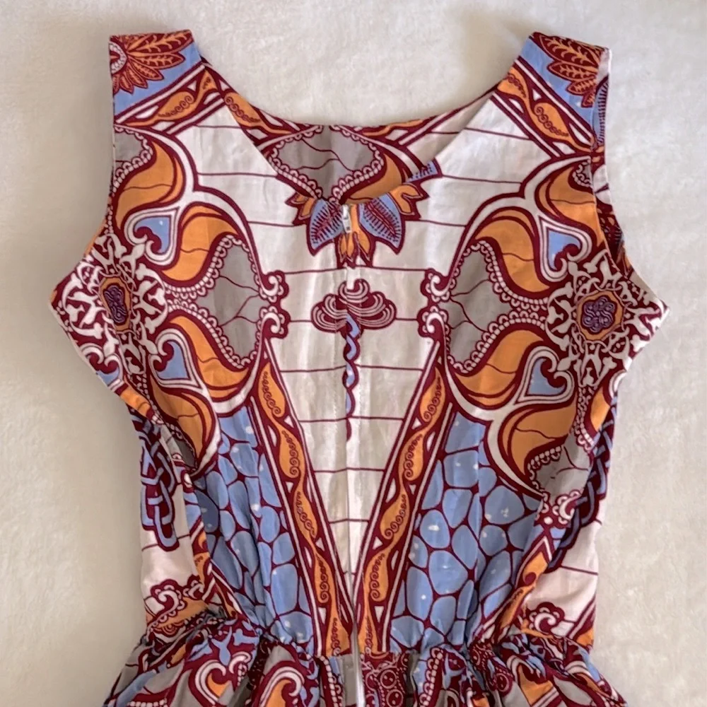 Grass-fields | African Print Sleeveless Full Skirt Mini Dress with Pockets (M) - Picture 12 of 16